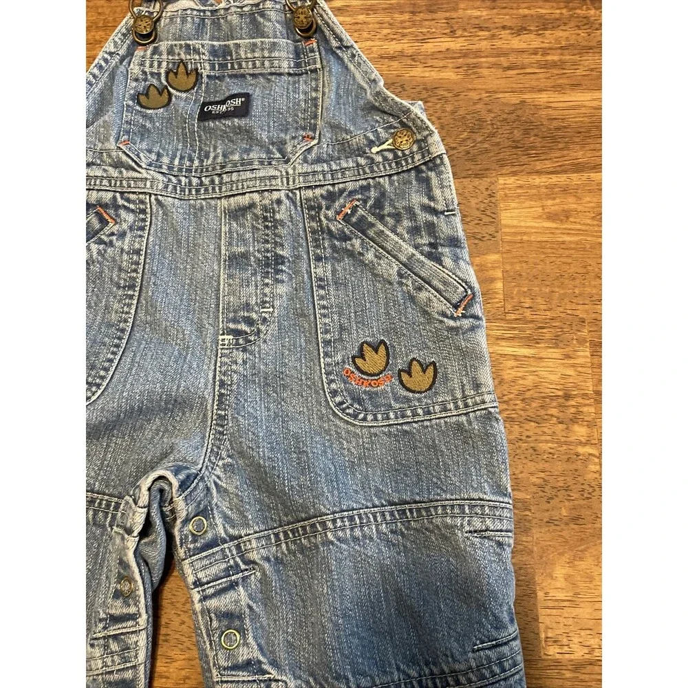 OshKosh B’Gosh Vestbak Dinosaur Footprints Denim Overalls Boys Size 18 Months